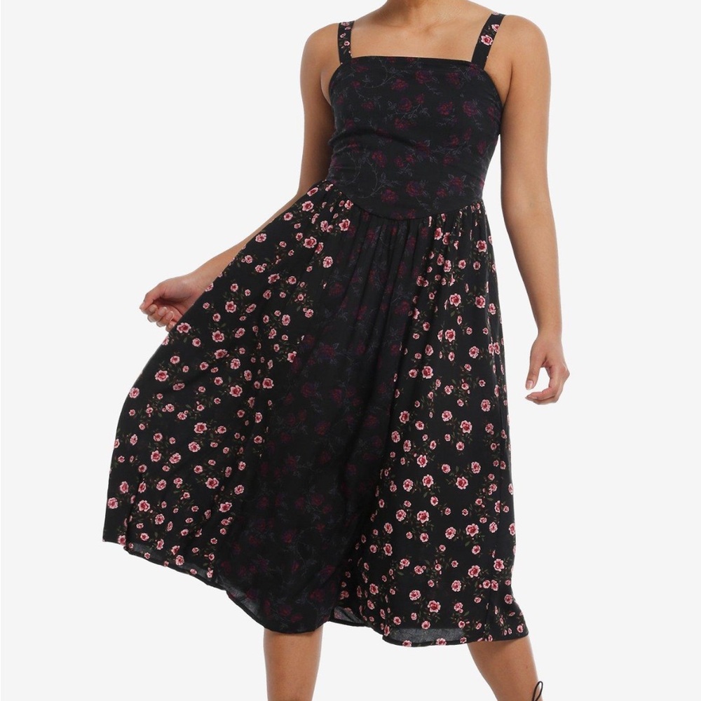 Thorn & Fable Floral Color-Block Midi Dress Hot Topic